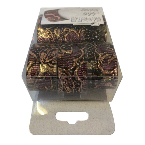 Silver Spoons Napkin Rings Set Of 6 Oval Acrylic Burgandy Gold Glitz Boxed - Picture 8 of 8